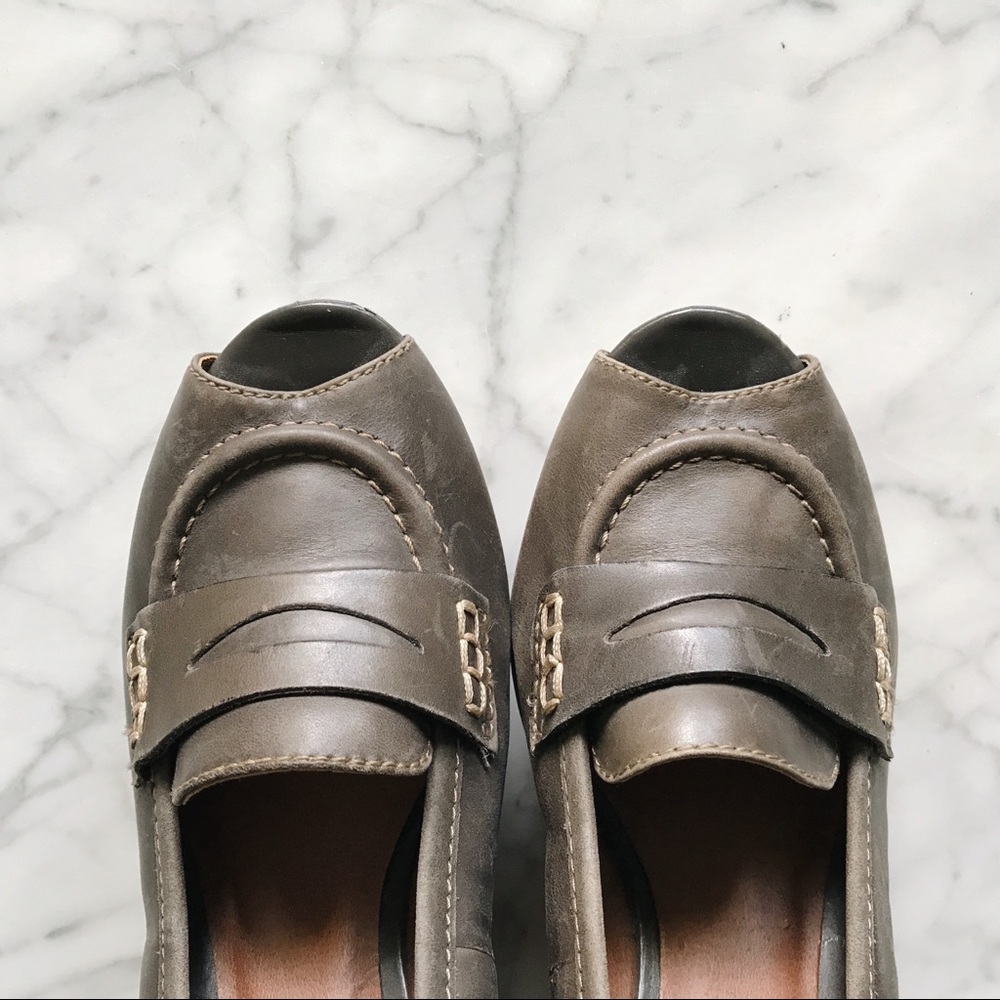 Lucky Brand Gray Brown Laila Leather Wedge Heels - Picture 3 of 8